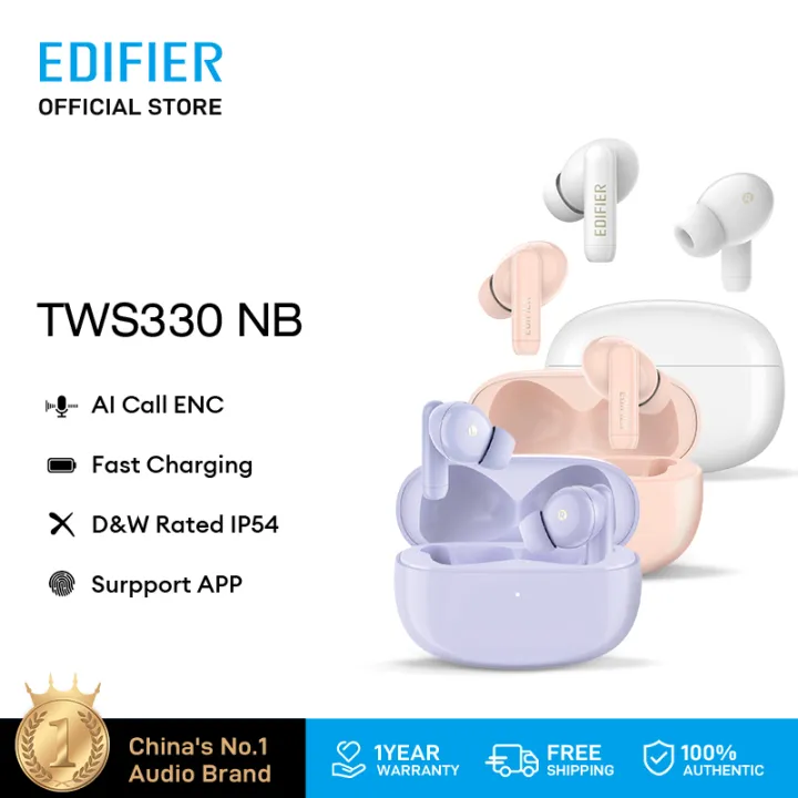 Tai Nghe True Wireless Edifier TWS 330NB Hybrid ANC - Bluetooth 5.0 - Sạc Nhanh - Khử Tiếng Ồn - Chống Nước IP54 - Độ Trễ Thấp - Hàng Chính Hãng