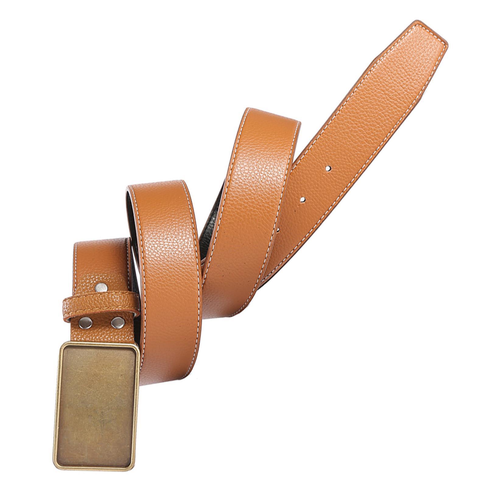 Men PU Leather Belt Metal Buckle Western Cowboy Belt Coat Black