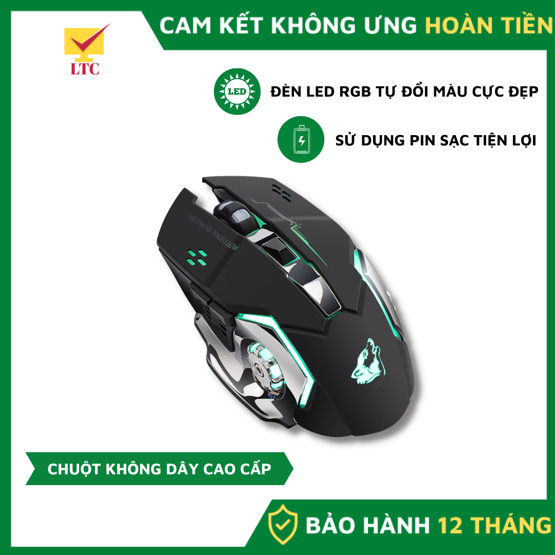 Chuột không dây gaming máy tính X8 có đèn LED đổi màu, pin sạc cực trâu, tương thích pc, laptop chơi game cực đã - Hàng Chính Hãng