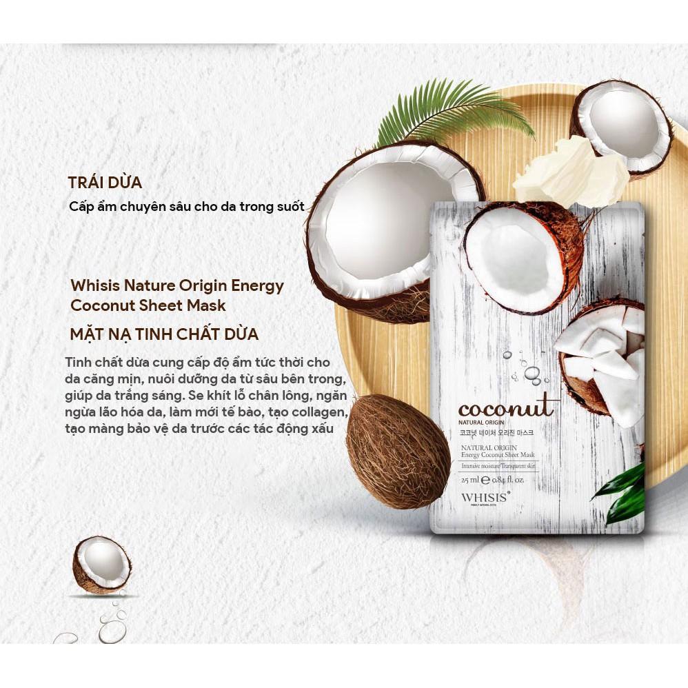 Combo 10 Mặt nạ tinh chất dừa Whisis Nature Origin Energy Coconut Sheet Mask
