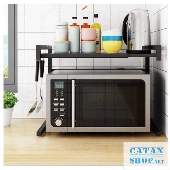 Kệ để Lò Vi Sóng 2 Tầng kèm móc treo đồ đa năng, Kệ đựng gia vị tiết kiệm không gian bếp, siêu tiện dụng-GD487-LOVISONG
