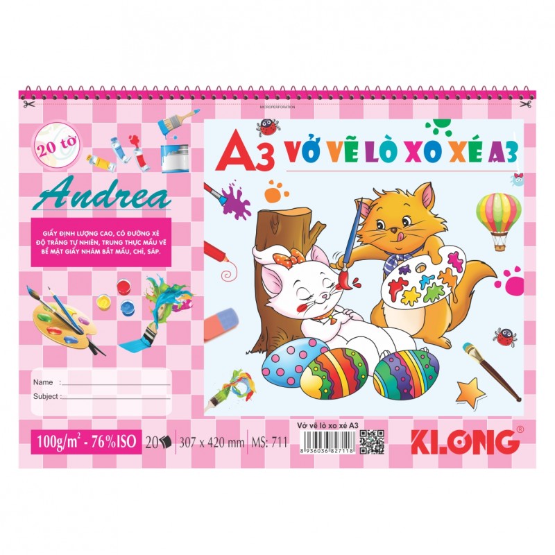 Vở vẽ KLONG lò xo xé A3 - 20 tờ; MS 711