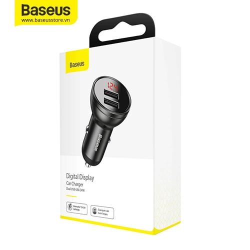 Tẩu sạc đa năng Baseus Car Charger Digital Display Dual USB 4.8A 24W ( Hàng Chính Hãng)