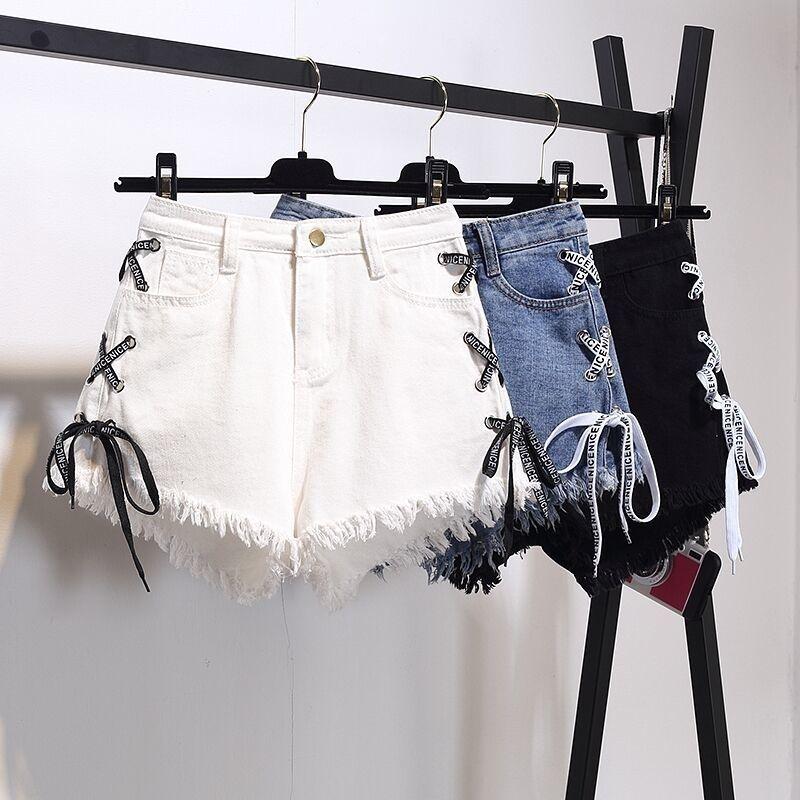 Quần Short Denim Ống Rộng Lưng Cao Plus Size Dành Cho Nữ