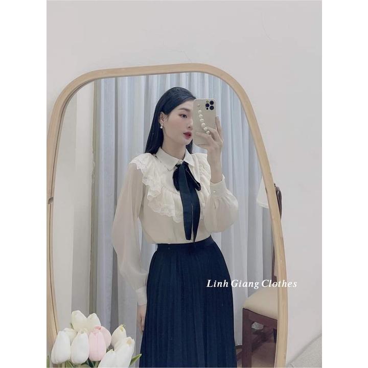 Áo sơ mi nữ trắng bèo cổ chất voan cực đẹp Kanimi