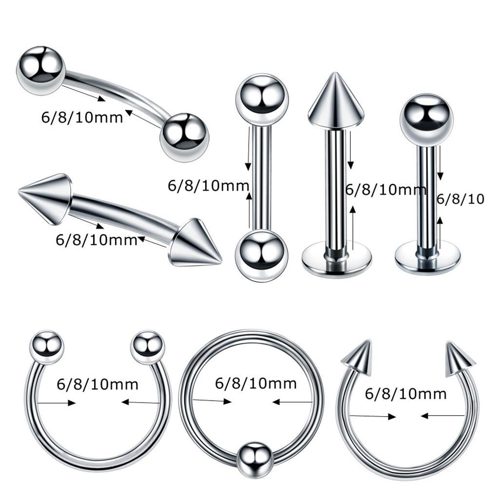 8 Pieces Multi-color Nose Lip  Eyebrow  Piercing Jewelry