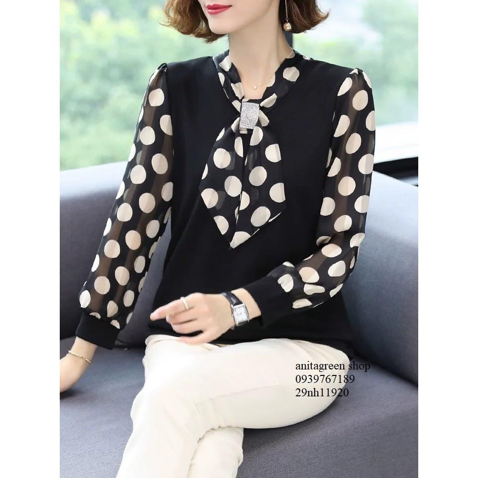 Nh11920-ÁO KIỂU NỮ PHỐI BI TAY DÀI