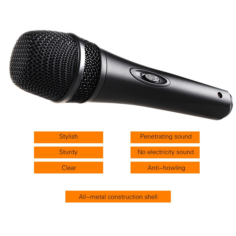 Micrô có dây Mic cầm tay động bằng kim loại với cáp 3 mét Tương thích với hệ thống Karaoke gia đình Máy tính để bàn TV