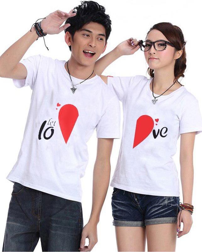Bộ Áo Thun Đôi LOVE Màu Trắng Nam Nữ