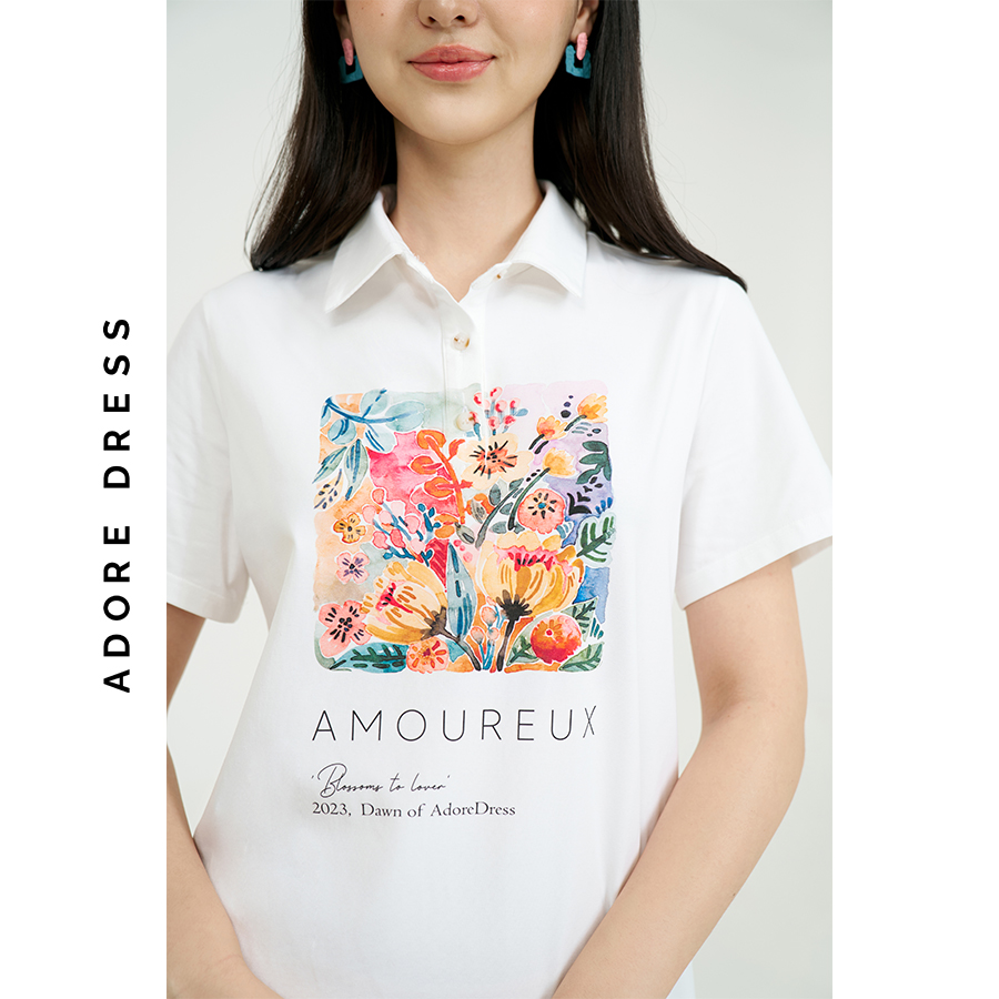 Đầm Cotton/polo dresses cotton trắng in summer flowers 311DR5001 ADORE DRESS