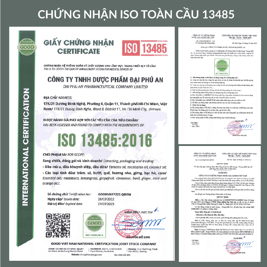 [Nhập mã KDV25 được giảm 12.5k] Dầu Khuynh Diệp Thái An đạt chất lượng ISO toàn cầu 13485:2016, sản phẩm tốt cho trẻ sơ sinh và trẻ nhỏ (Vỉ/25ml)