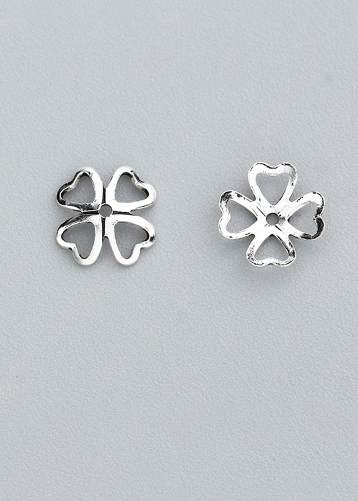 Combo 14 cái charm bạc chụp hạt, bọc hạt họa tiết cỏ 4 lá - Ngọc Quý Gemstones