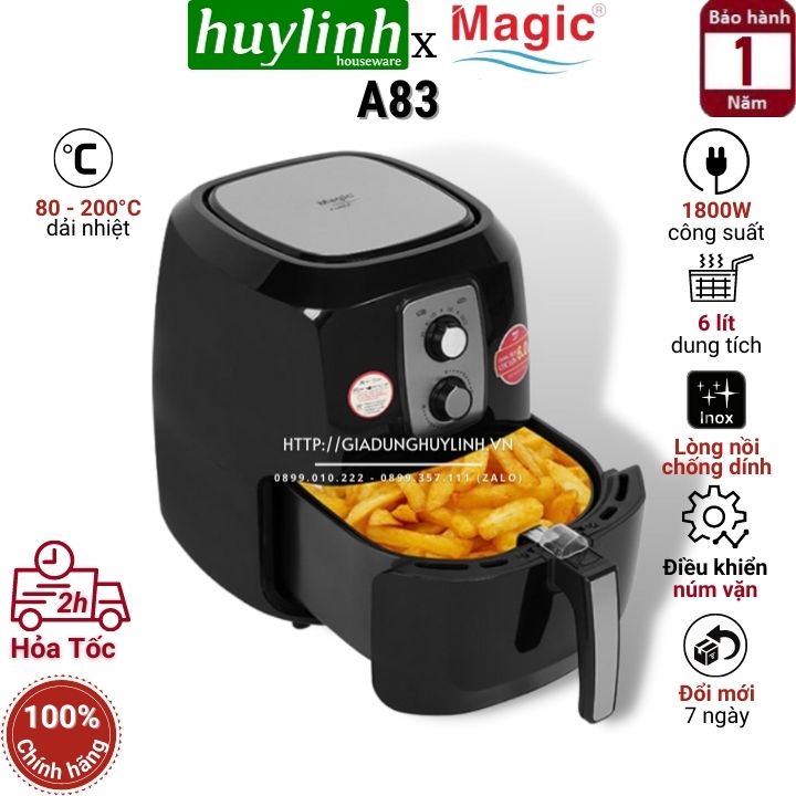 Nồi Chiên Không Dầu Magic Korea A-83 - Đen - Hàng Chính Hãng