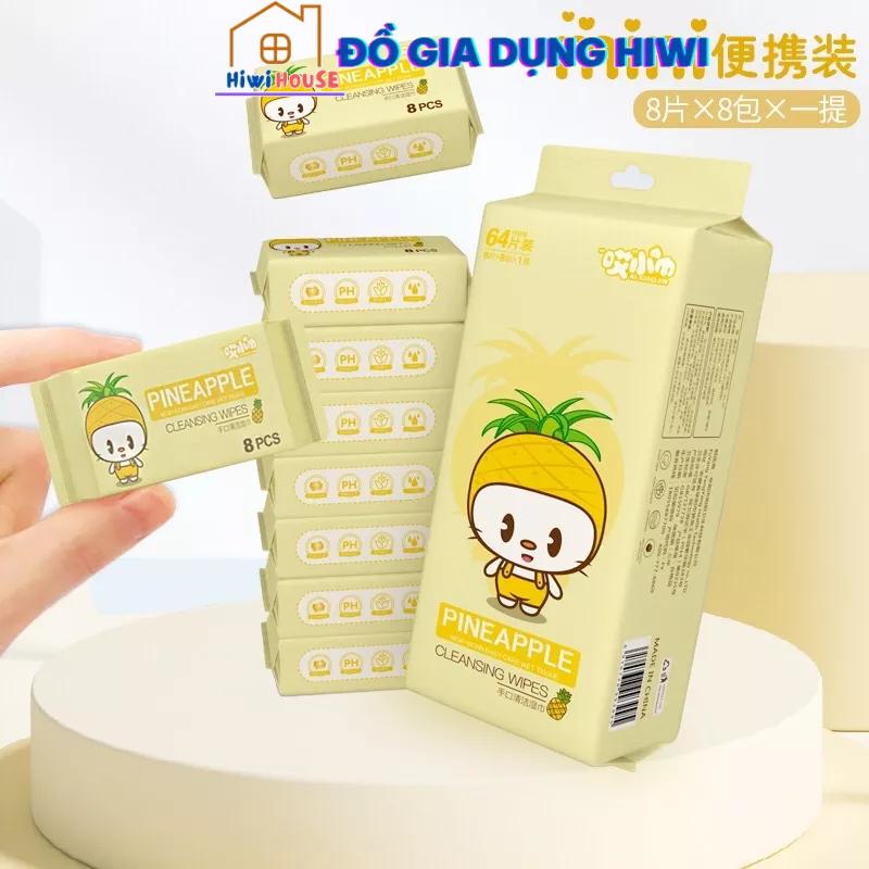 Bịch 8 Gói Khăn Ướt, Giấy Ướt Mini Bỏ Túi Hoạt Hình Dễ Thương Tiện Lợi Nội Địa Trung