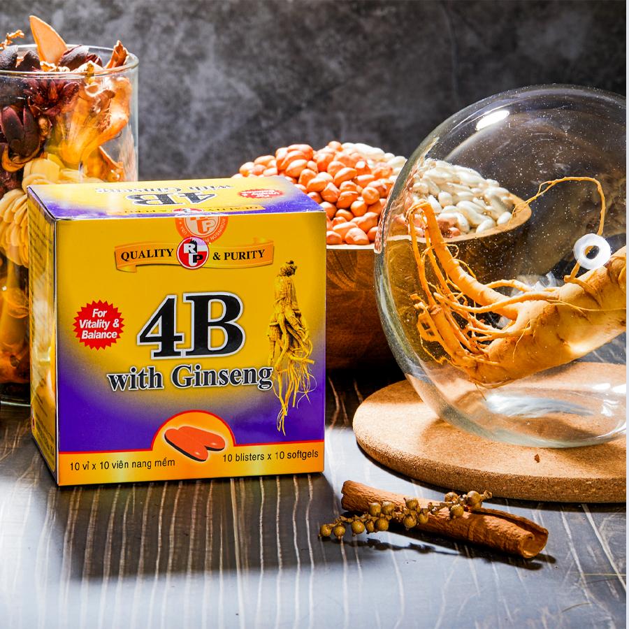 Viên uống 4B With Ginseng-Robinson Pharma usa-giúp nâng cao sức đề kháng,cải thiện tình trạng mệt mỏi,suy nhược cơ thể- hộp 100 viên