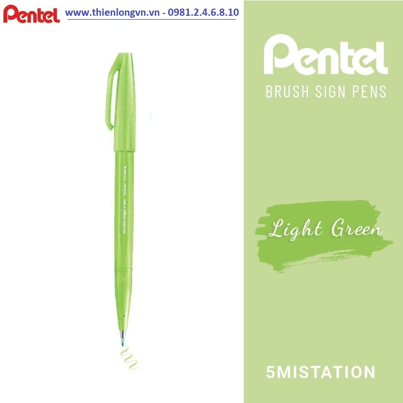 Bút lông viết thư pháp hiện đại Pentel SES15C-KX xanh lá nhạt; Calligraphy Fude Touch Sign - Light green