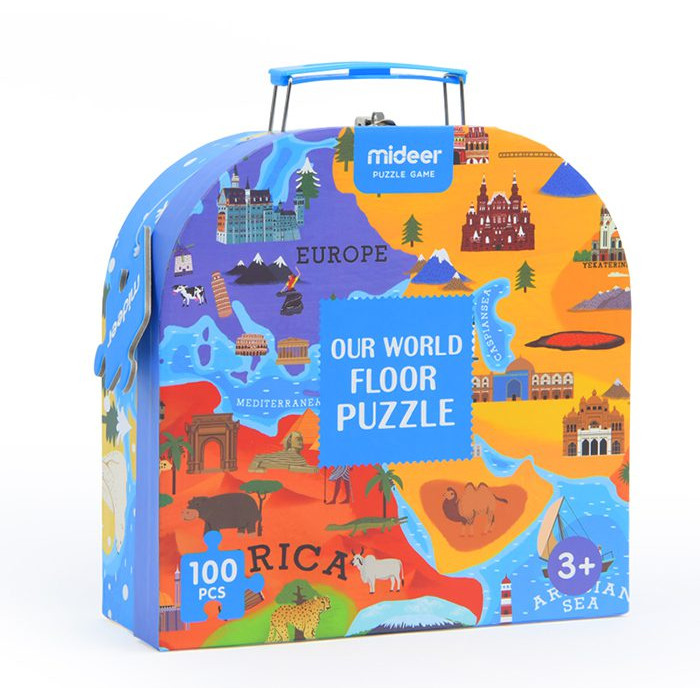 Bộ xếp hình puzzle valy Mideer 100 mảnh ghép dành cho bé 4 tuổi trở lên - Chủ đề Thế giới chúng ta MD3027