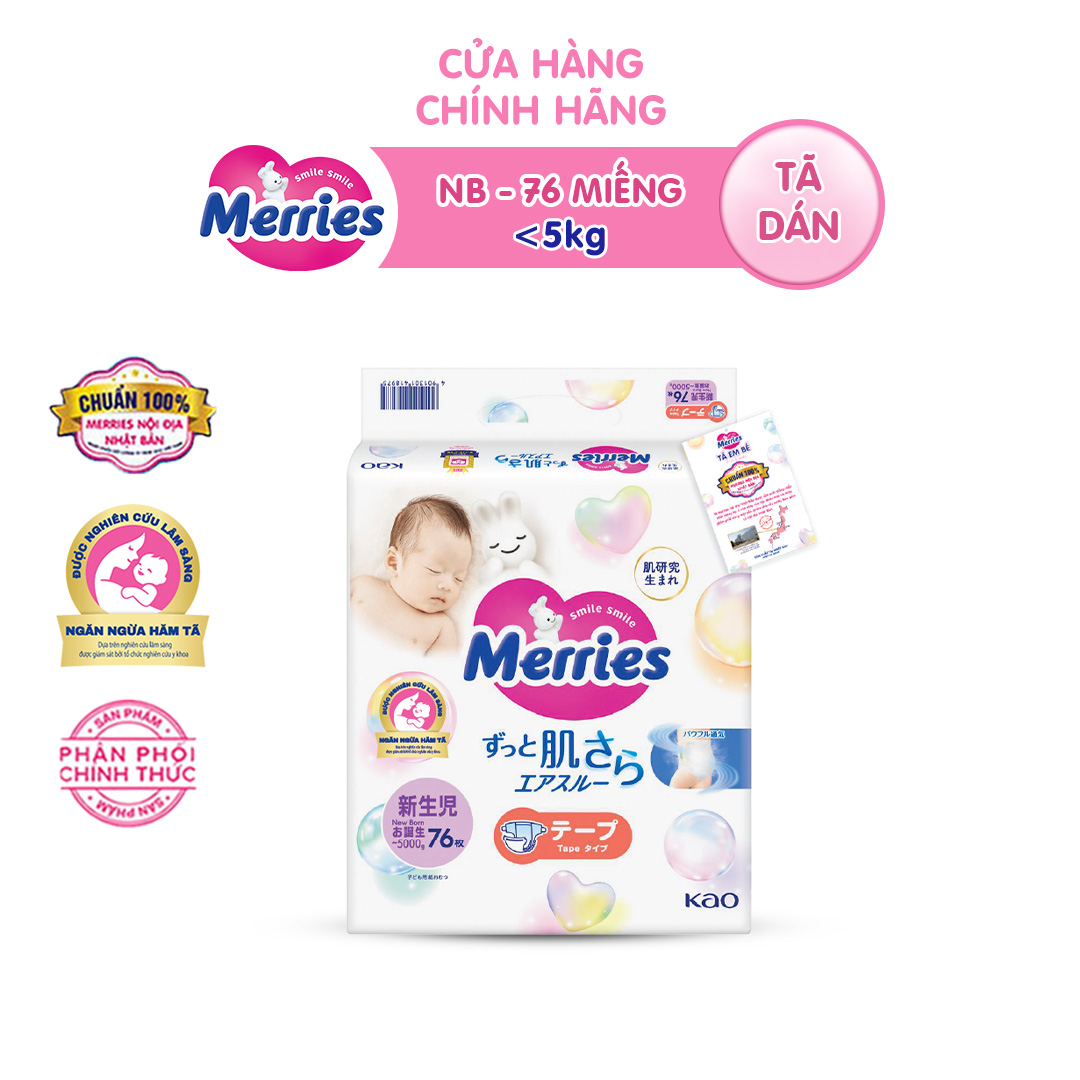 Tã/bỉm dán Merries size NB - 76 miếng (dành cho bé dưới 5kg)