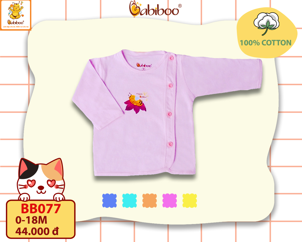 Áo sơ sinh cho bé Babiboo áo tay dài trơn màu vải cotton mềm mịn BB77