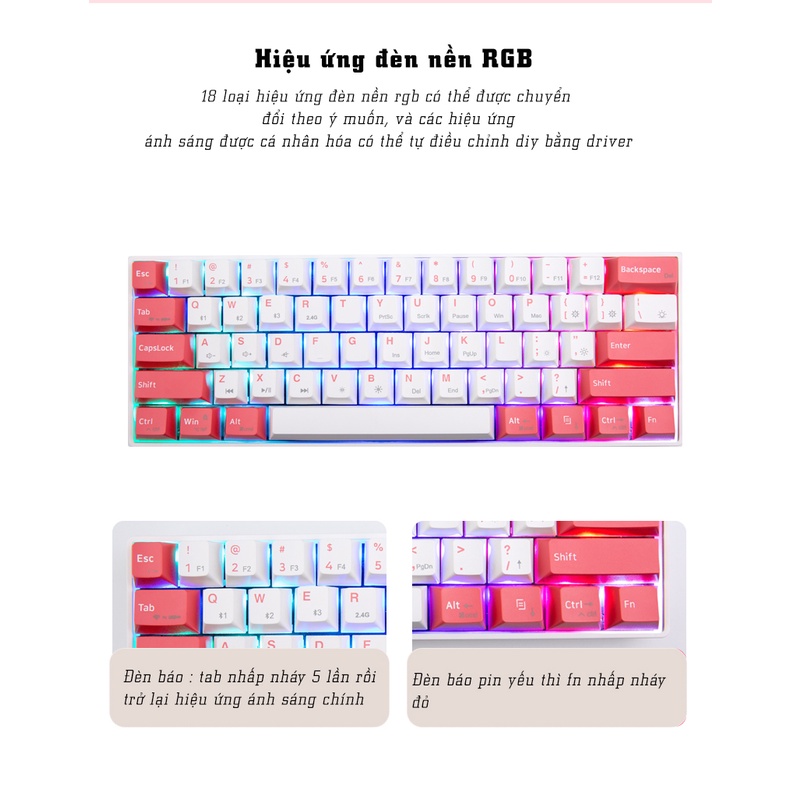 Bàn phím cơ không dây Dual Mode Newmen GM610 Pro,tặng kèm bộ 4 keycap rồng-hổ,tương thích PC/Laptop/Mac/..., bảo hành 24 tháng - Hàng chính hãng