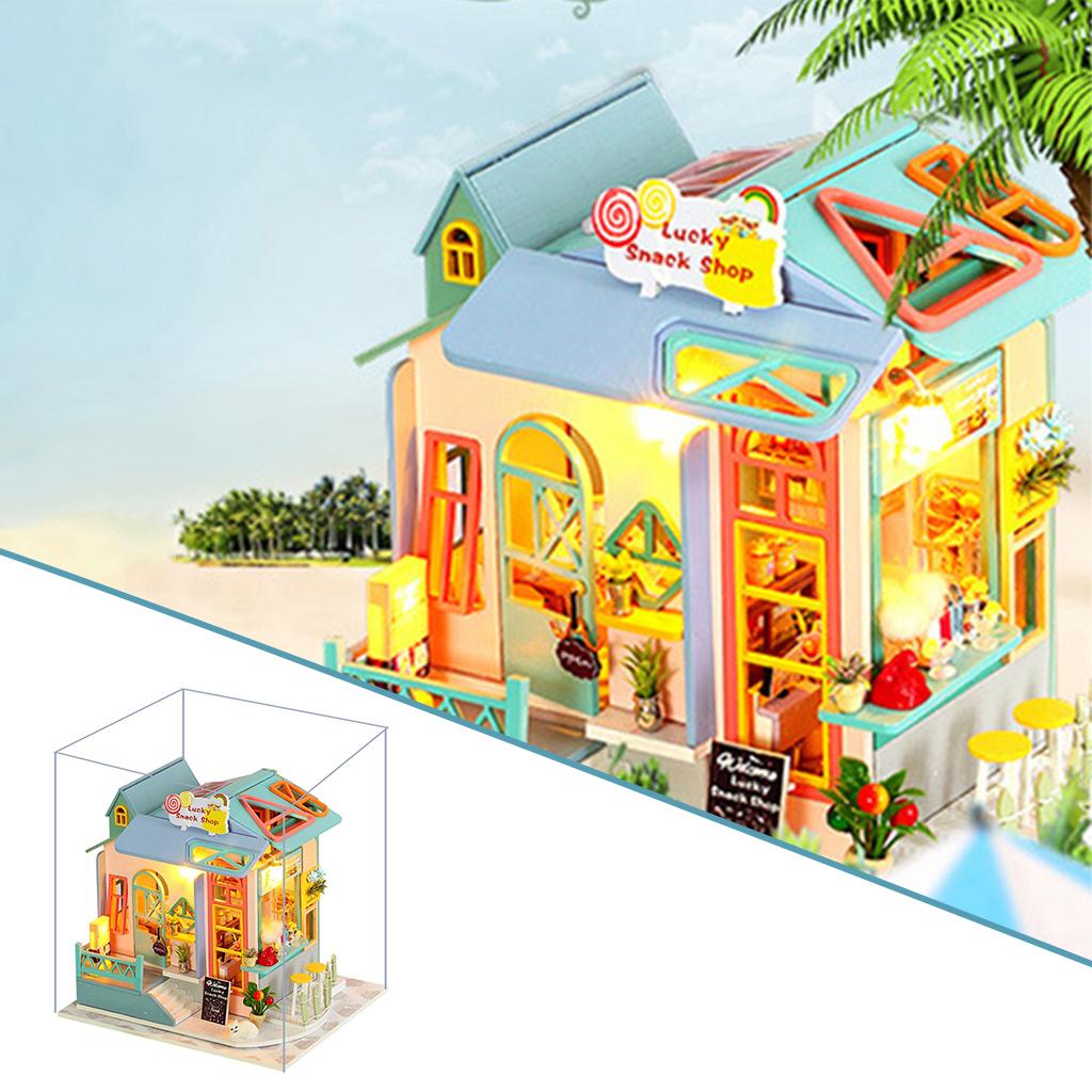 Mini Wooden Dollhouse Furniture Set Cottage Dream House Puzzle Toy A