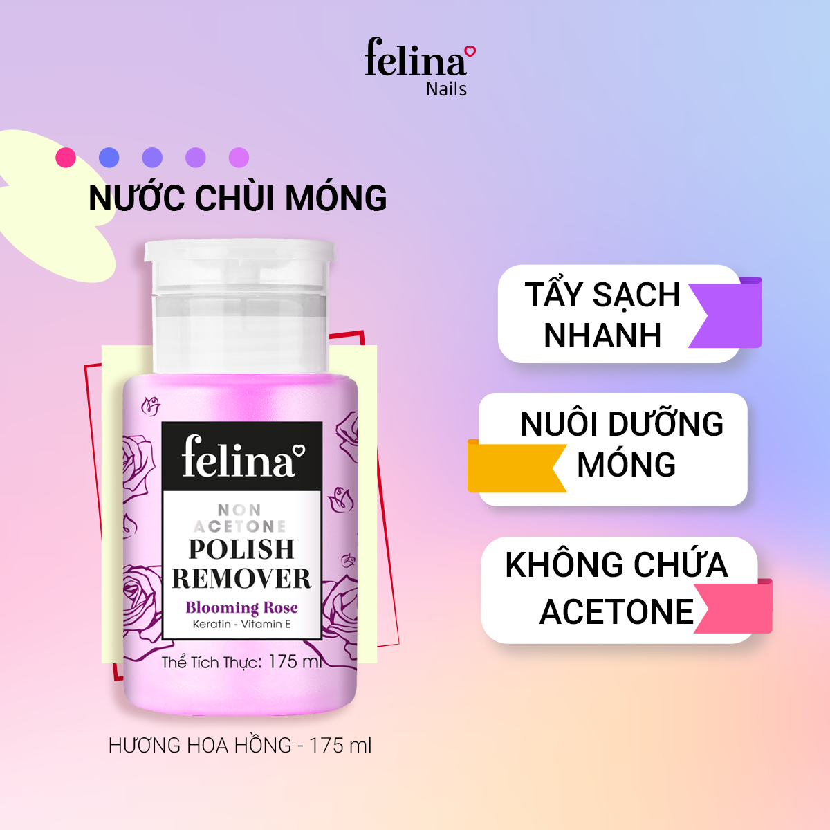 NƯỚC CHÙI SƠN MÓNG TAY CAO CẤP FELINA - HƯƠNG HOA HỒNG 175ml