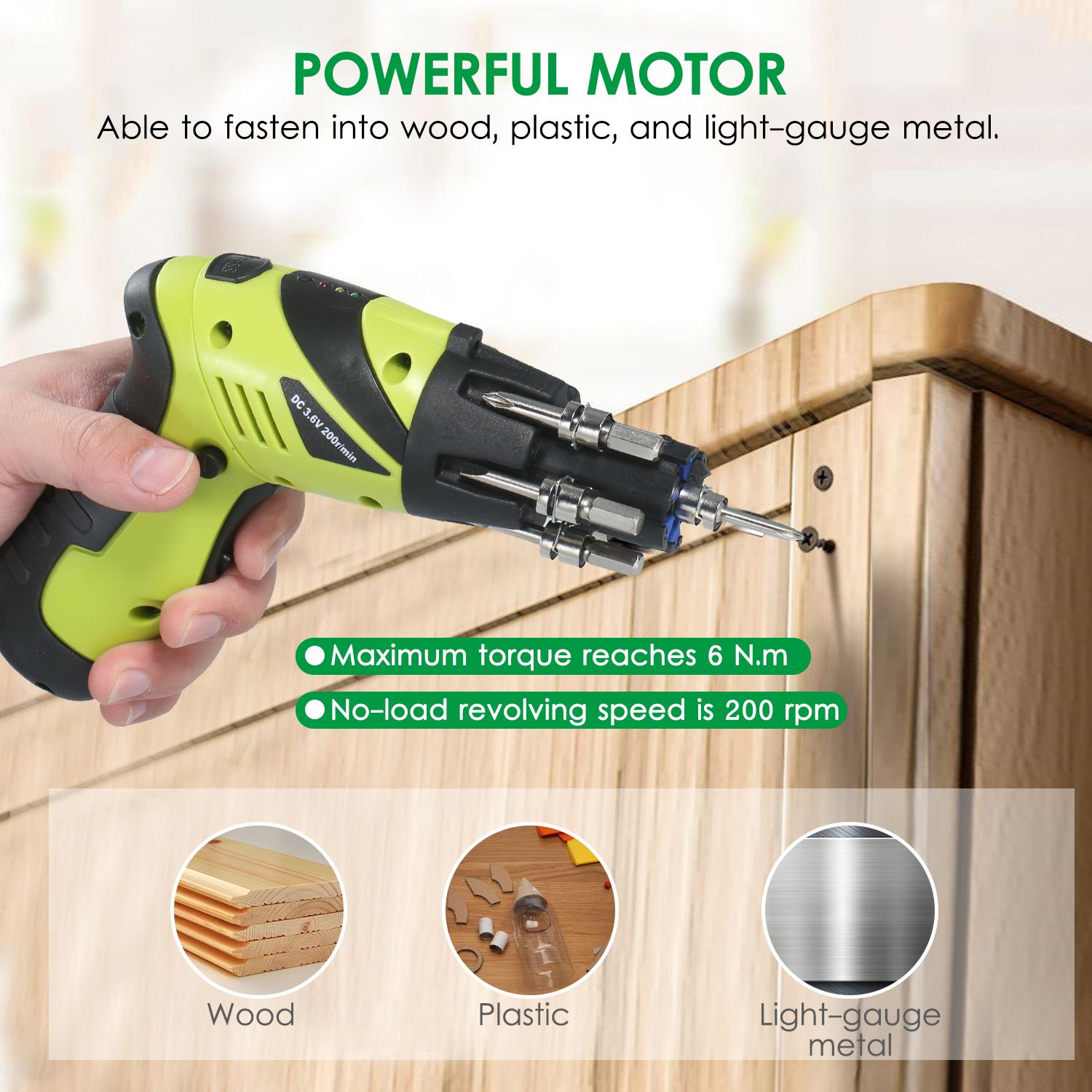 48-Piece 3.6V Rechargeable Cordless Screwdriver Kit 1/4 Inch Drive 6N.m Power Screwdriver Set with Extension Screwdriver