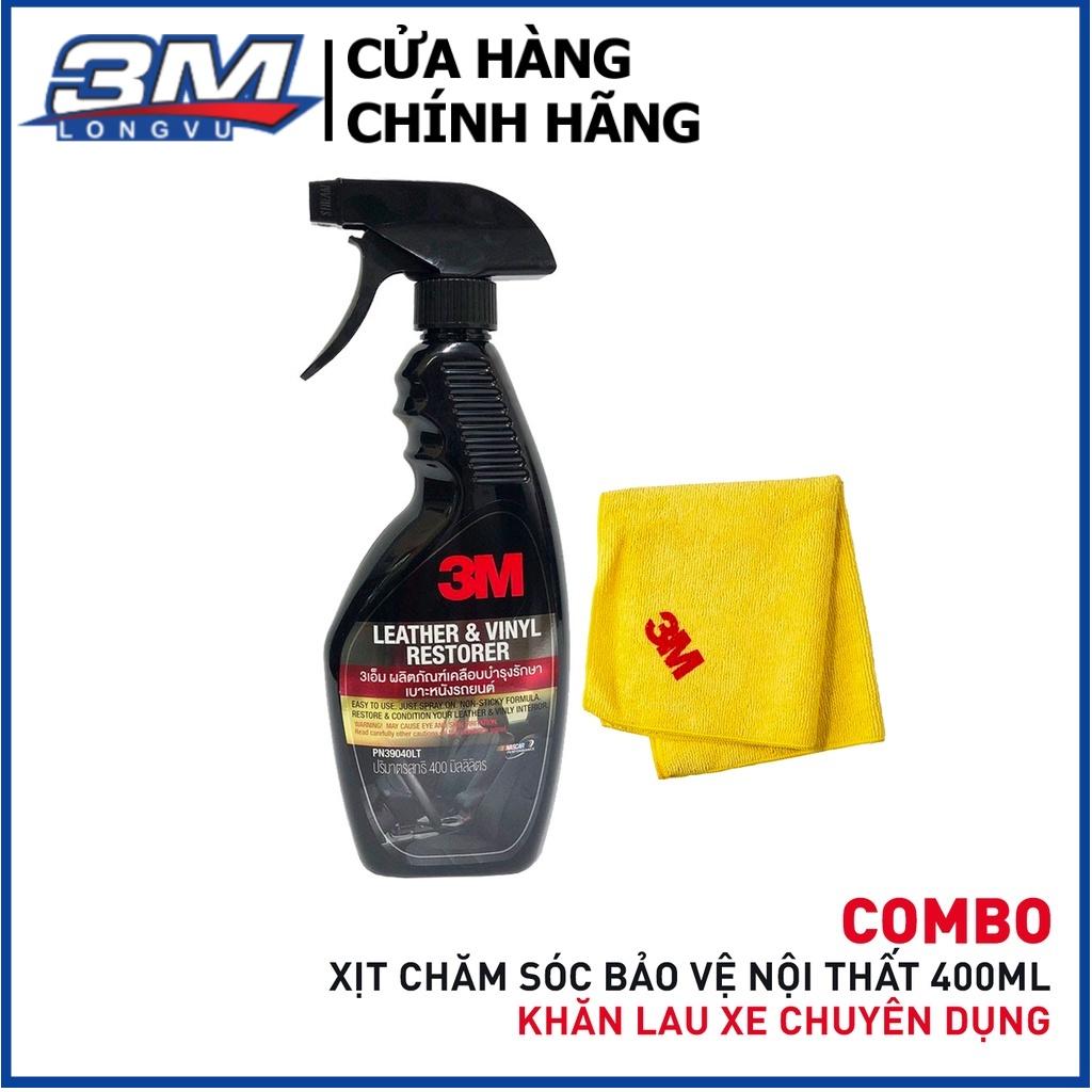 Combo Chai Xịt Chăm Sóc Và Bảo Vệ Nội Thất Ô Tô 3M 39040LT 400ml Và Khăn Lau Xe Chuyên Dụng 3M - 3M Long Vu