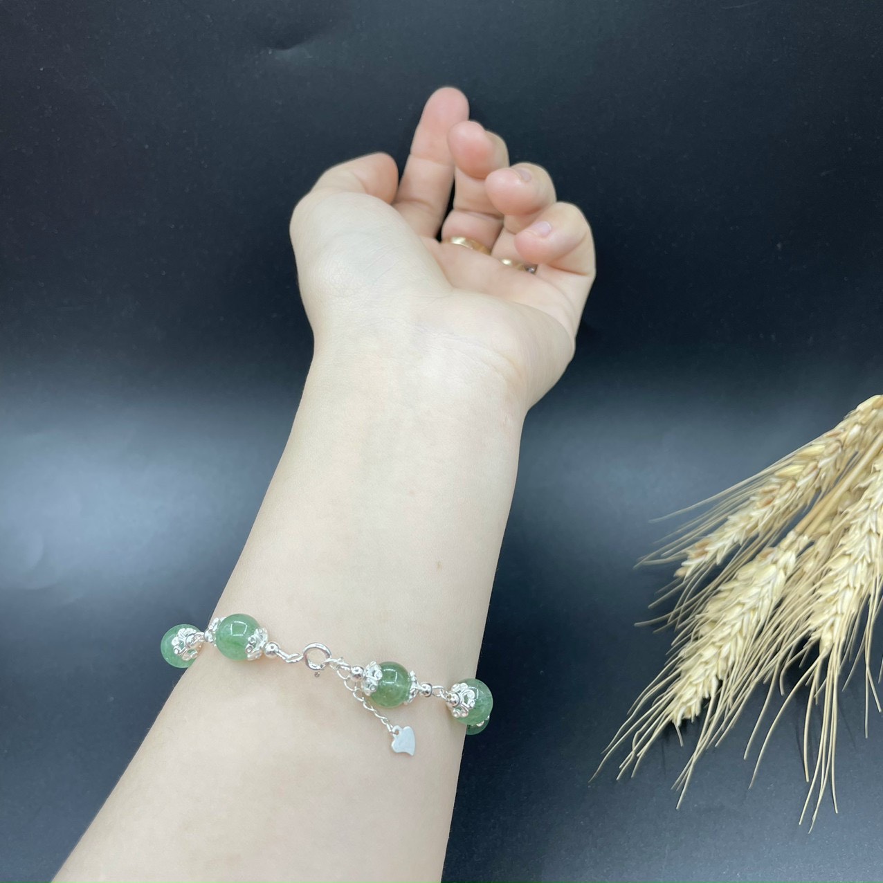 LẮC TAY ĐÁ THẠCH ANH DÂU XANH MIX BẠC S925