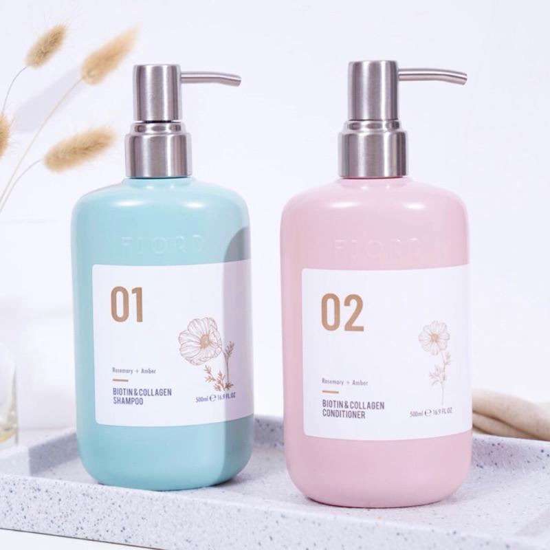 BỘ DẦU GỘI XÃ PHỤC HỒI MỀM MƯỢT GIẢM RỤNG, MỌC TÓC NHANH FJORD BIOTIN &amp; COLLAGEN 500ML + LƯỢC NHỌN