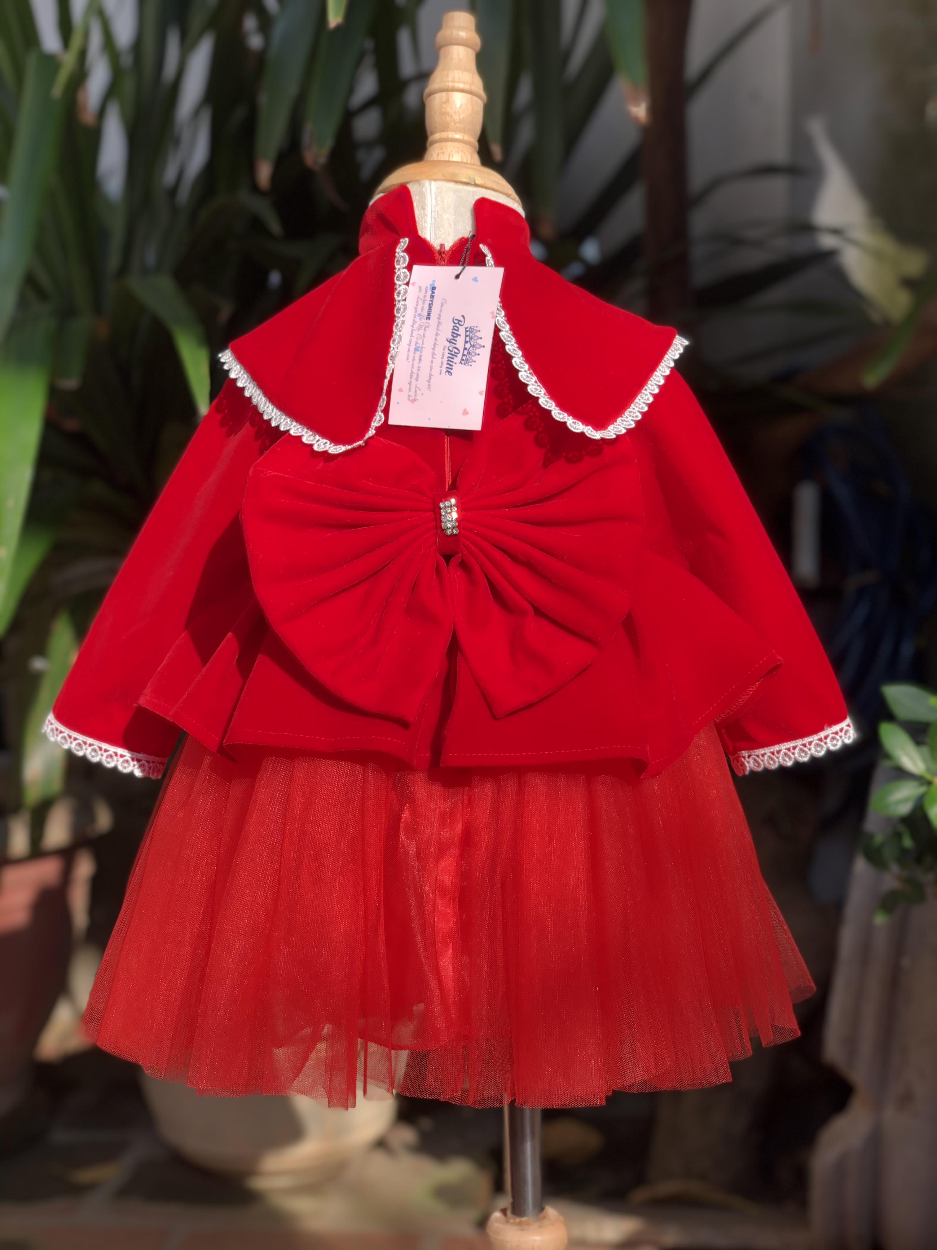 Váy nhung cho bé, váy bé gái thu đông BabyShine chất nhung đỏ cao cấp, phù hợp cho bé mặc vào mùa đông, các dịp lễ tết, sinh nhậl, size 8kg-26kg