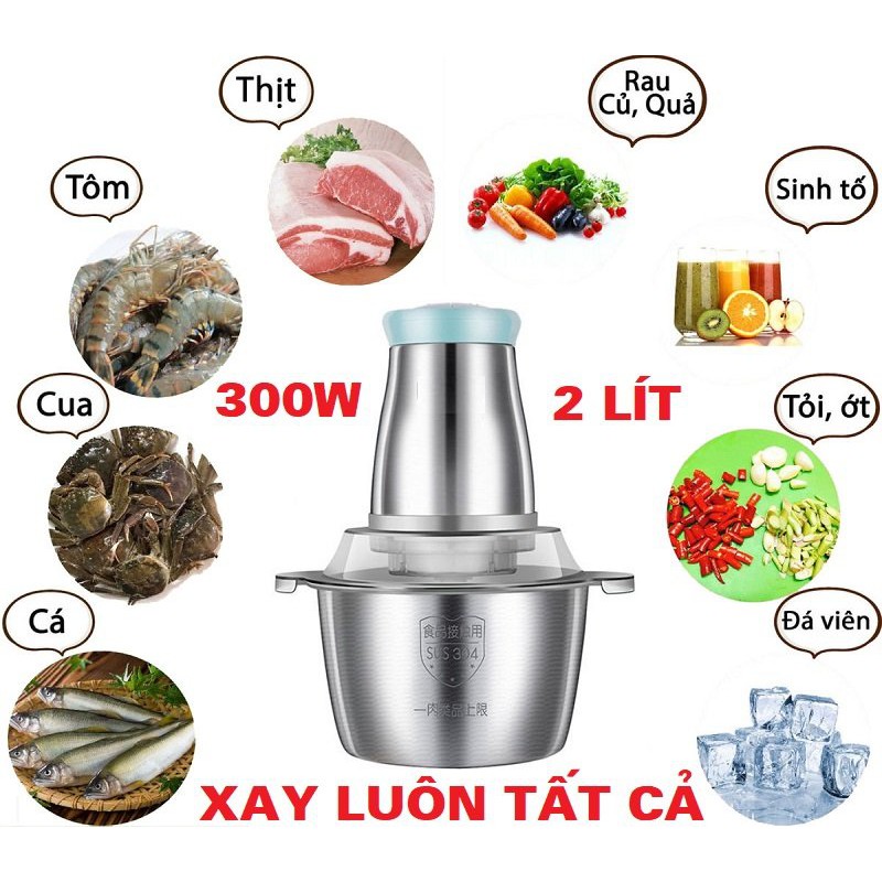 Máy xay thịt đa năng cối inox dung tích 2 lít thiết kế lưỡi dao bằng thép siêu sắc bén 4 cánh xay cực khỏe - Thiết bị xay tỏi ớt, rau củ quả siêu nhuyễn tốc độ nhanh