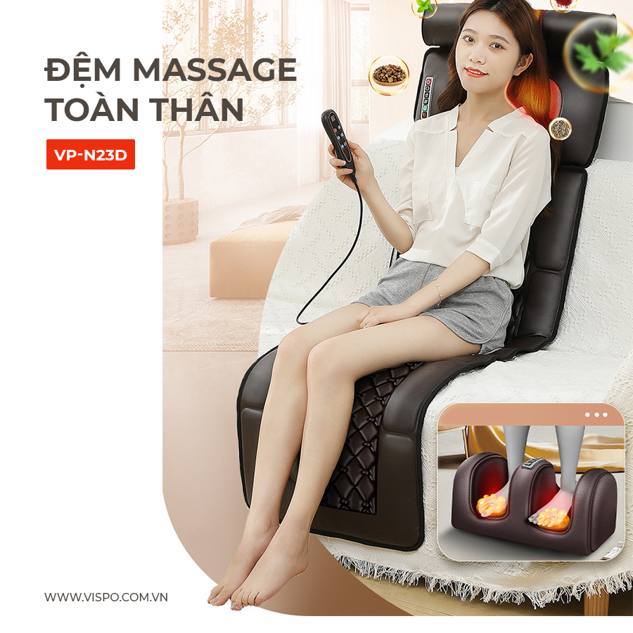 Đệm Massage Toàn Thân VISPO VP-N23D - Máy Massage Cổ Vai Gáy, Lưng, Chân Đa Năng Kết Hợp Nhiệt Hồng Ngoại Giúp Thư giãn, Giảm Căng Thẳng