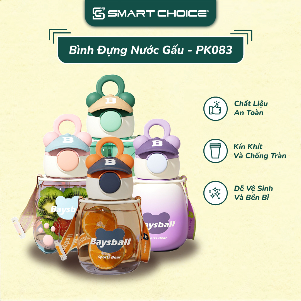 Bình Đựng Nước Gấu Baysball SMARTCHOICE 3 Loại, Lọ Đựng Nước Cao Cấp Dễ Thương Cho Bé SCG-PK083