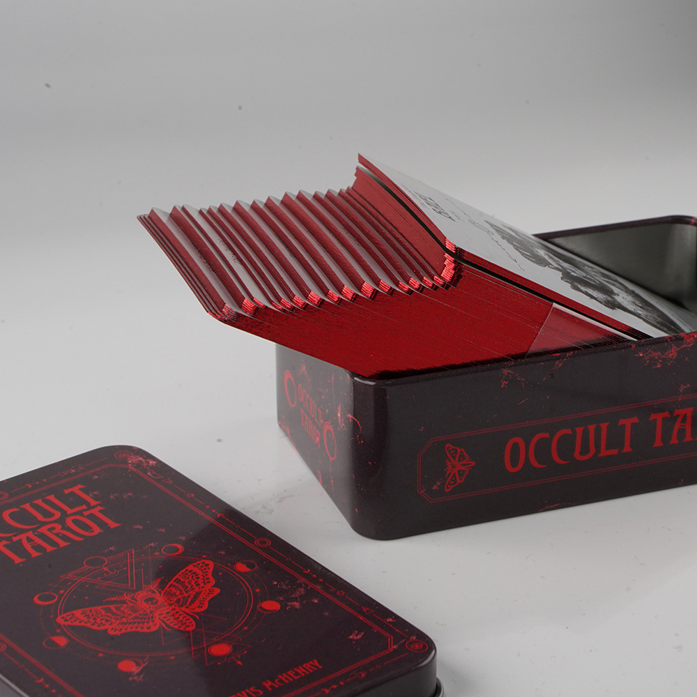 [Mạ Cạnh] Bộ Bài Occult Tarot Hộp Thiếc Mạ Cạnh Đỏ 78 Lá Đá Thanh Tẩy