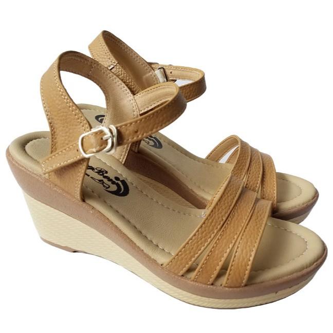 Giày sandal đế xuồng da bò thời trang cao 7 phân HKT35