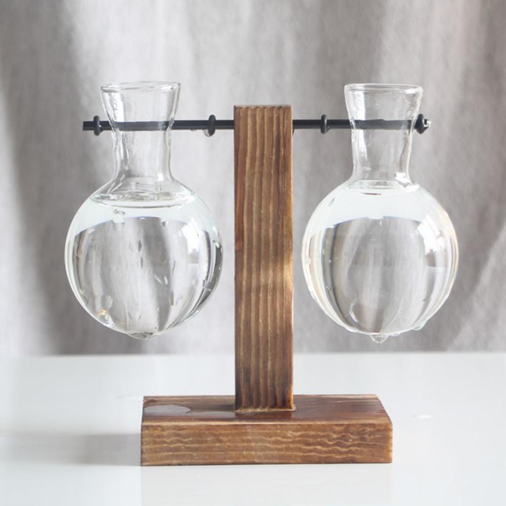 3X Test Tube Flower Vase Wooden Stand for  Plant Stand with 2 Vase