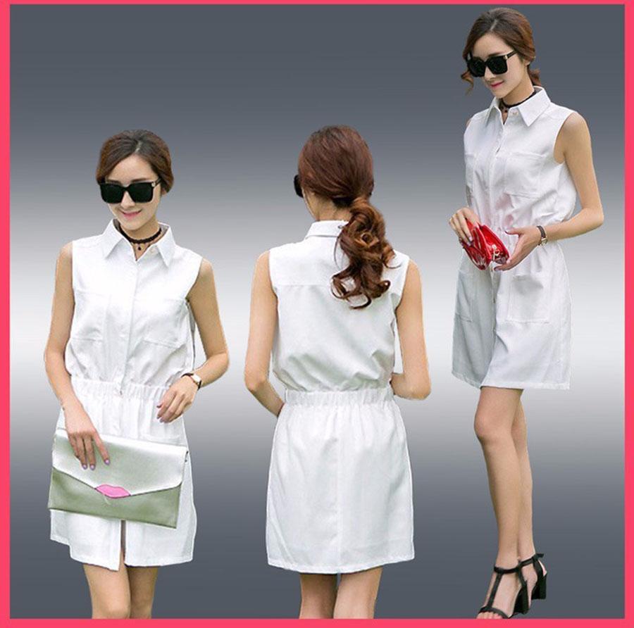 Đầm suông sơ mi không tay 4 túi. DS36
