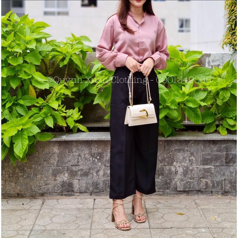Áo somi lụa ánh nhung màu hồng + quần tây giành cho các cô gái công sở sang chảnh