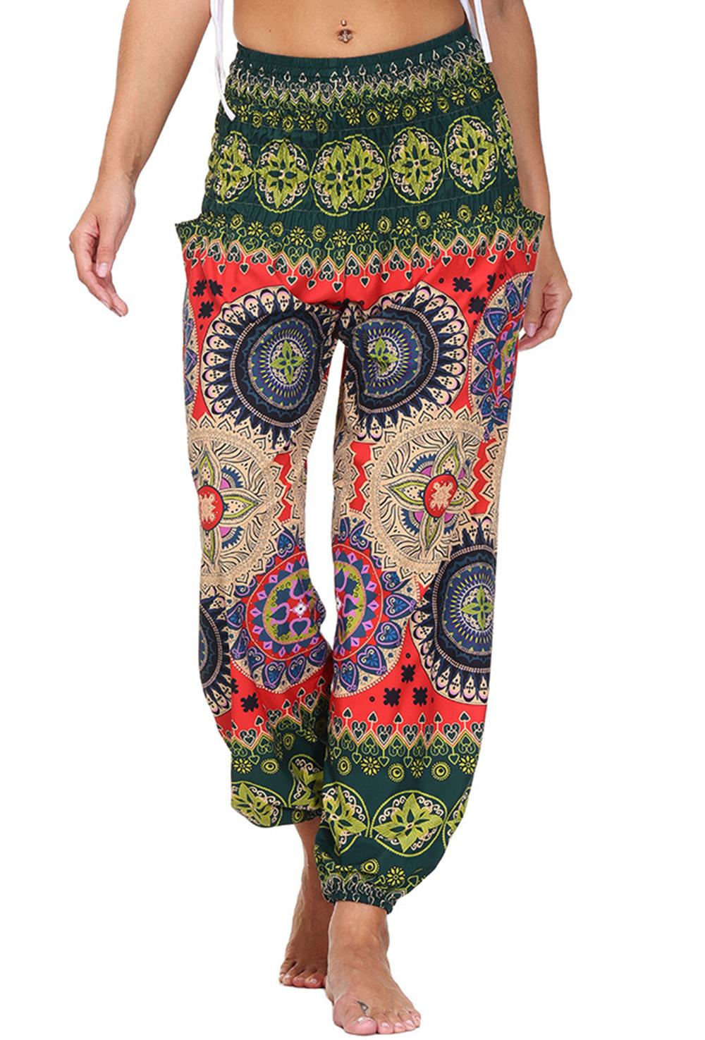 Phụ Nữ Hậu Cung Của Quần Smocked Cao Cấp Bohemian Ấn Độ Tập Yoga Rời Boho Hippie Quần Có Túi