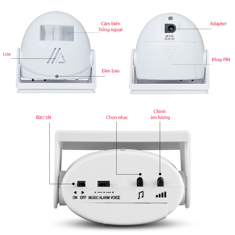 CHUÔNG BÁO KHÁCH BÁO TRỘM CẢM ỨNG CHUYỂN ĐỘNG CÓ ĐIỀU KHIỂN TỪ XA