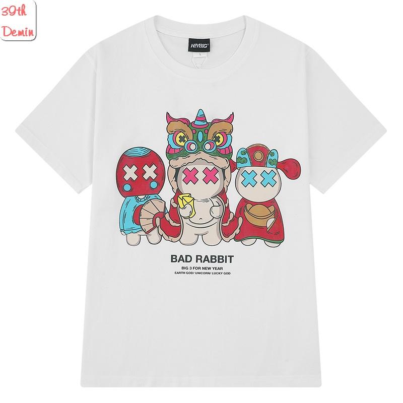 Áo thun tay lỡ NELLY COTTON BAD RABBIT dáng unisex NAM NỮ form châu á in hình hoạt hình phong cách HỒNG KONG