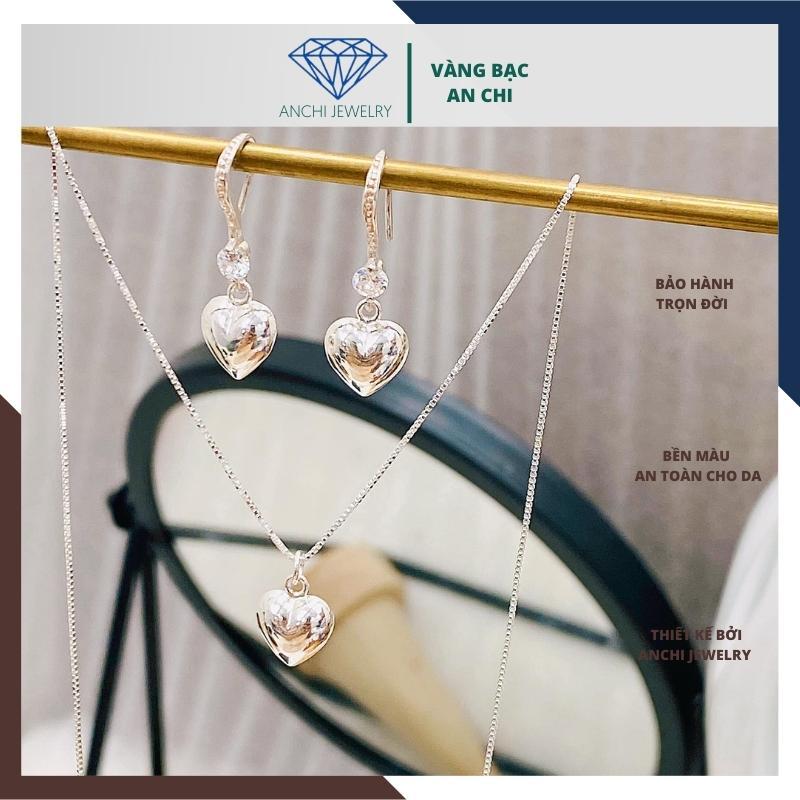 Bộ trang sức bạc trẻ trung, day chuyền mặt tim khắc tên, An chi jewelry
