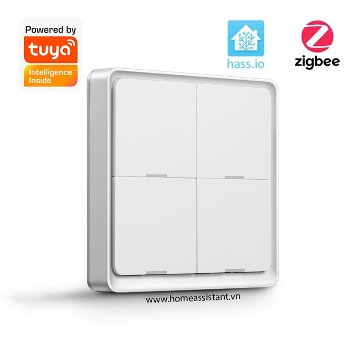 Công Tắc Ngữ Cảnh 4 Nút Zigbee Tuya Dán Tường Dùng Pin SC04