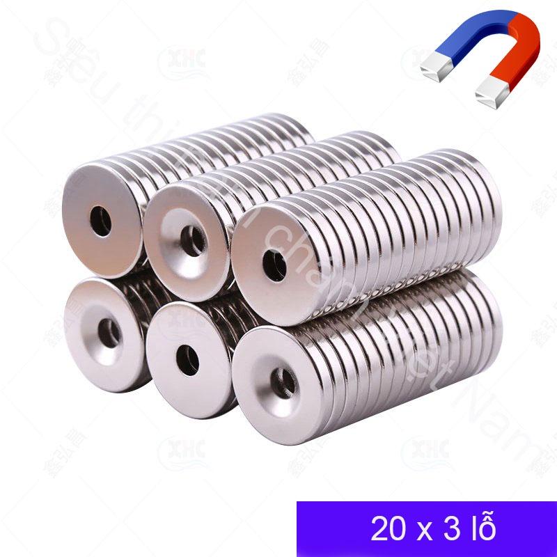 Nam châm 20x3mm lỗ 4mm viên hình tròn đất hiếm siêu mạnh