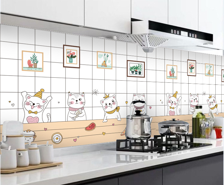 Combo 3 mét giấy dán bếp, decal dán bếp tráng nhôm MÈO KHUNG HÌNH khổ 60cm có keo sẵn