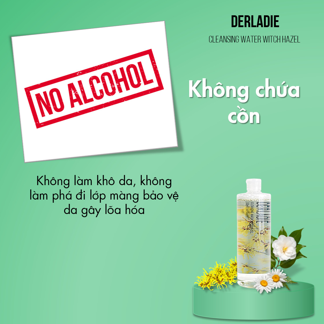 Nước Tẩy Trang Làm Sạch Da, Kháng Khuẩn Derladie Cleansing Water Witch Hazel 500ml