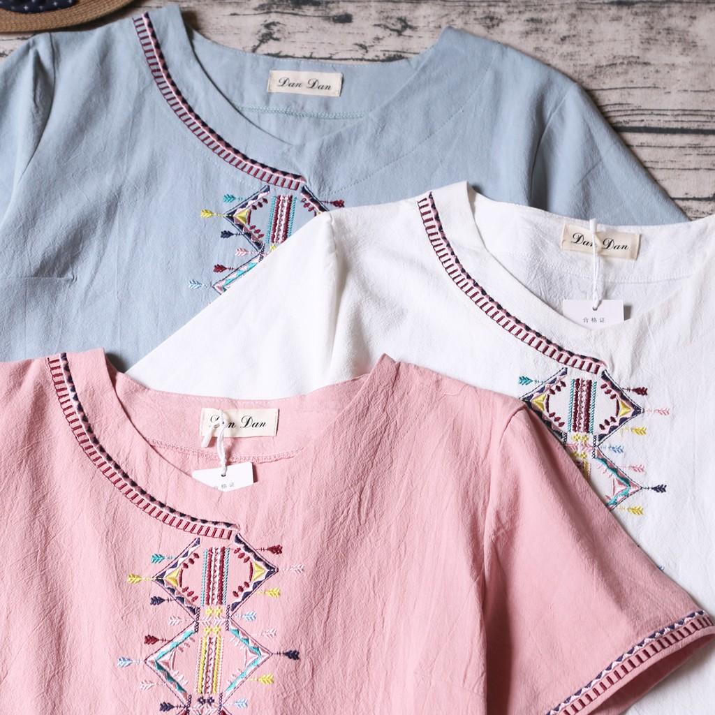 ÁO THÔ LINEN THÊU HỌA TIẾT VÀ VIỀN TAY
