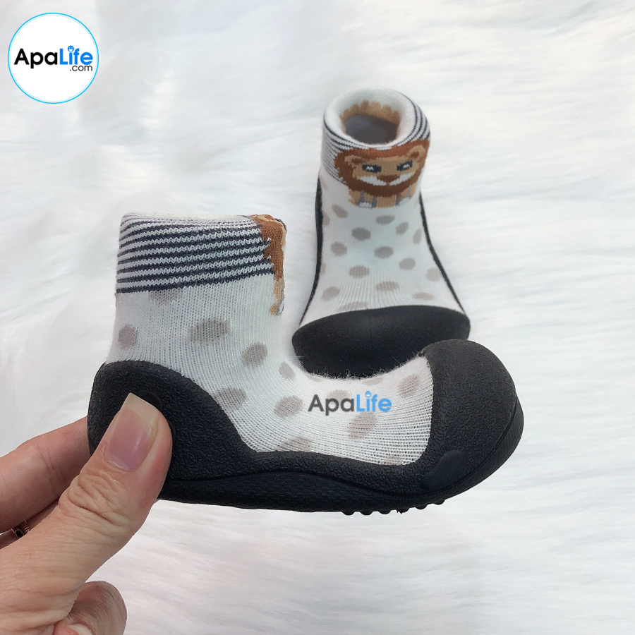 Attipas Zoo - Black/ AT048 - Giày tập đi cho bé trai /bé gái từ 3 - 24 tháng nhập Hàn Quốc: đế mềm, êm chân &amp; chống trượt