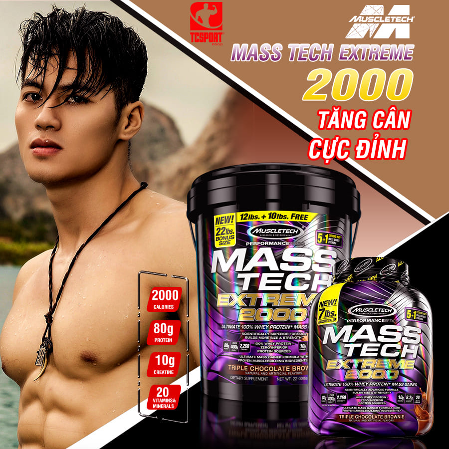 Sữa tăng cân MASS TECH EXTREME 2000 của MuscleTech hương chocolate thùng 10kg